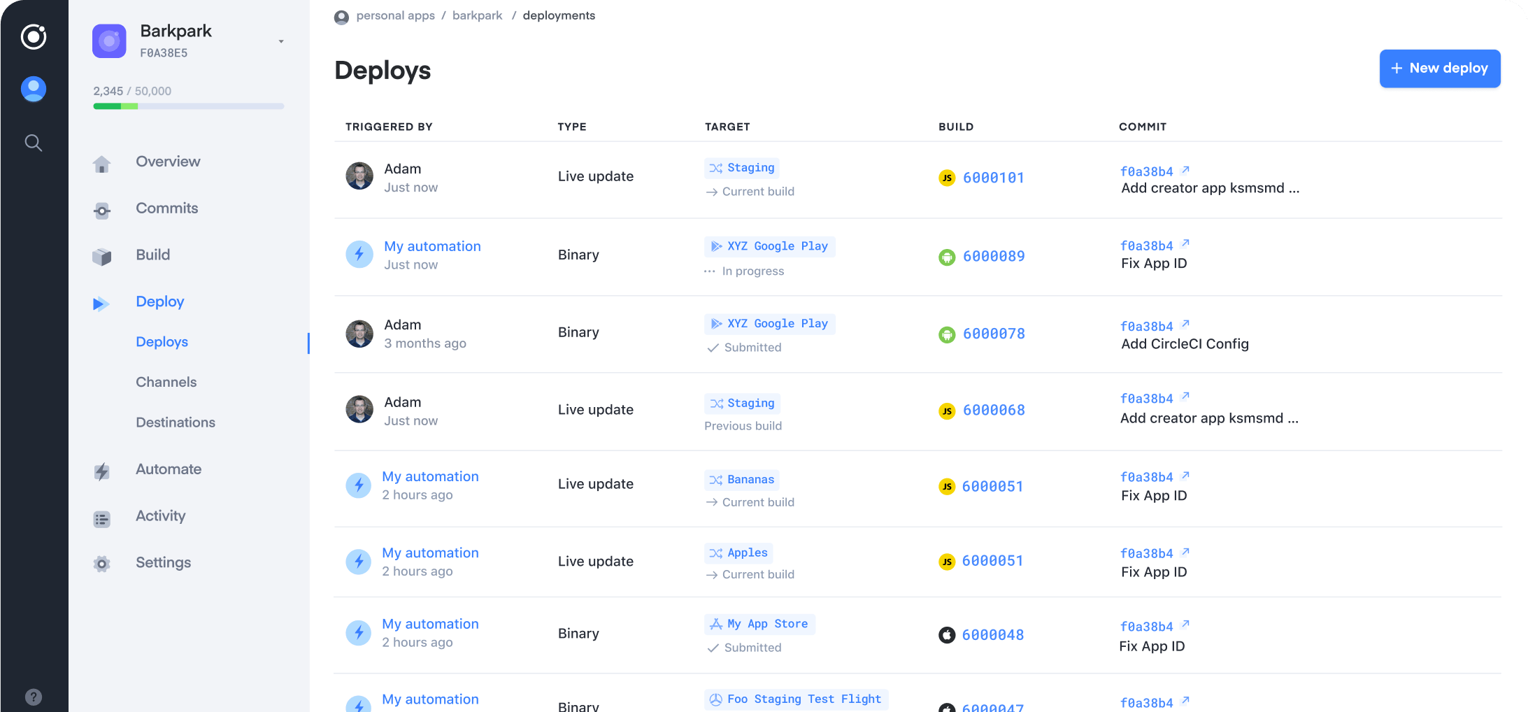 ionic appflow deploys screen