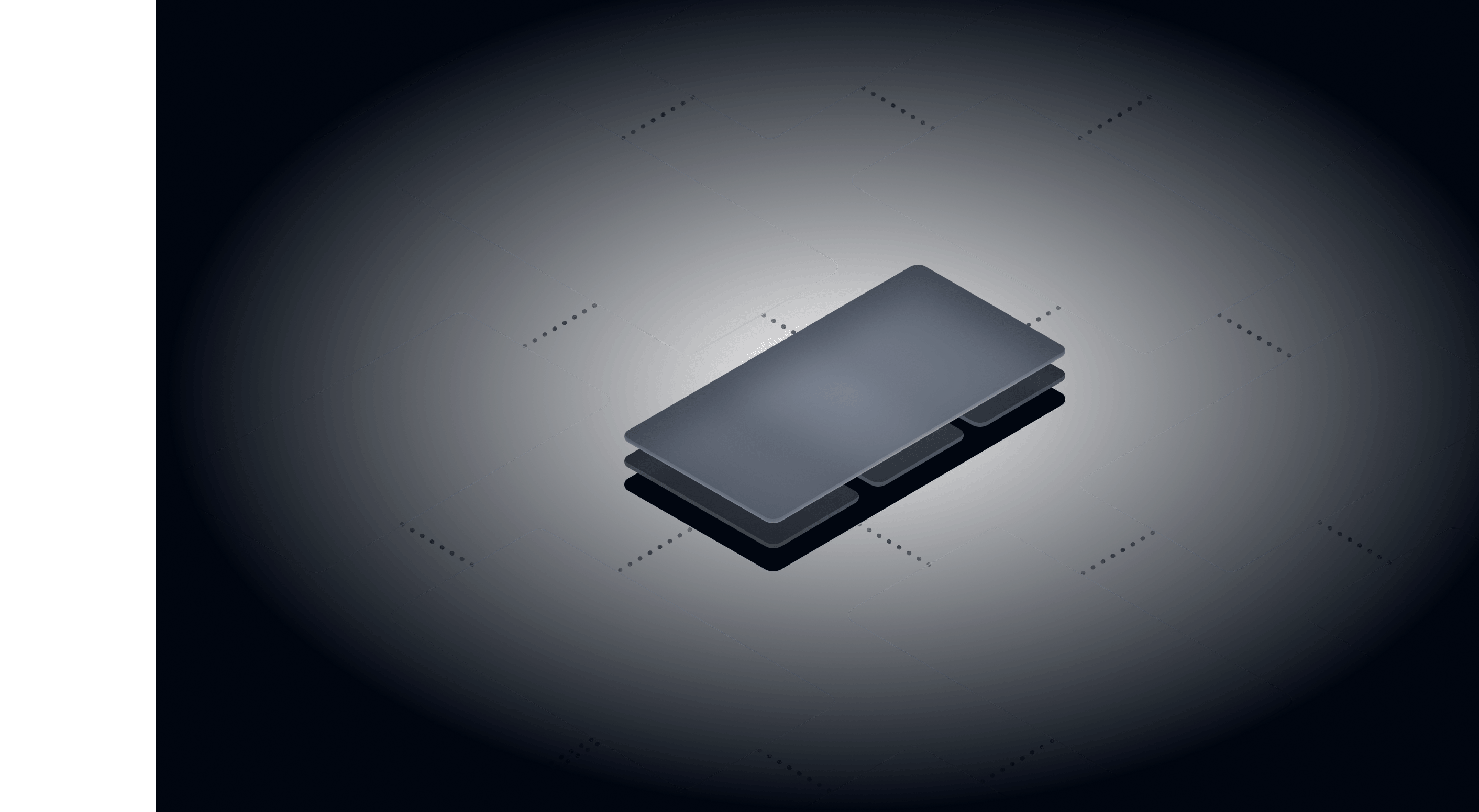 futuristic phone outlines connected by dots floating on a dark background